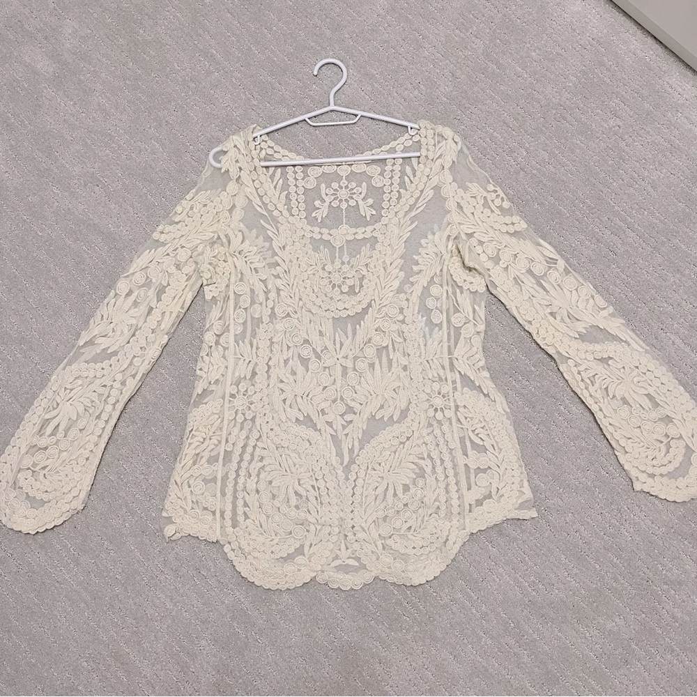 Shein Cream Lace Boho Top